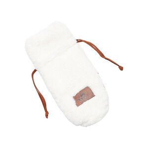 Peace Love World Faux Fur Wine Bag with Drawstring Ivory